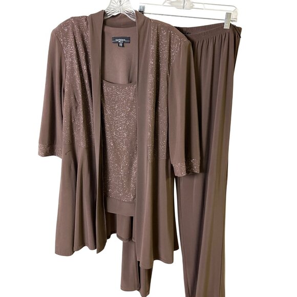 R&M Richards Size 14W Womens 3/4 Sleeve Brown Sparkle Pantsuit - Picture 2 of 16